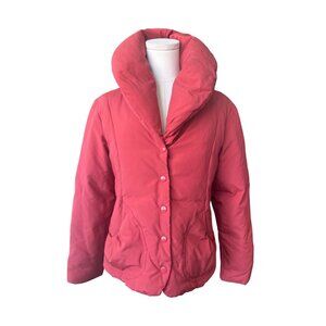 Talbots Down Filled Quilted Puffer Jacket Size Petite M Shawl Collar Pink Warm